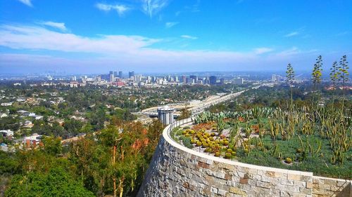 High angle view of cityscape against sky