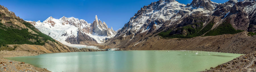 Panoramic view of lake and mountains against sky