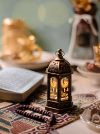 Close up of mini lantern with arabic design