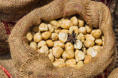 Close-up of eggs in basket