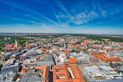 High angle shot of townscape against sky