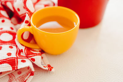 High angle view of breakfast on table