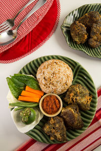 High angle view of food on table