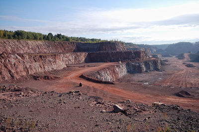 Empty open-pit mining against sky