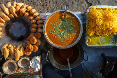 High angle view of food in market