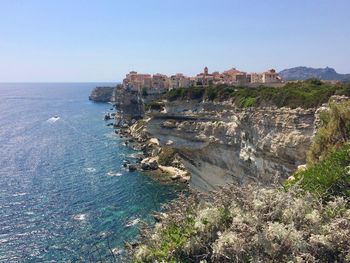 Scenic view of sea against clear sky