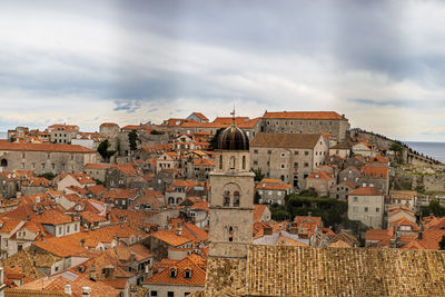 High angle view of townscape against sky