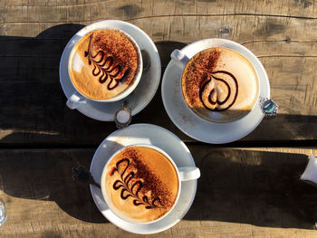 High angle view of coffee on table