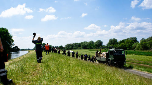 Firefighters working outdoors