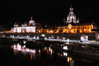Reflection of illuminated buildings in river at night