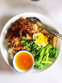 High angle view of food in bowl on table