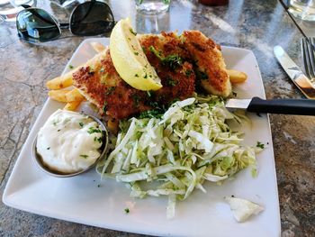 Close-up of food in plate on table