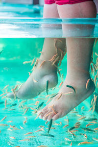 Low section of woman swimming in sea