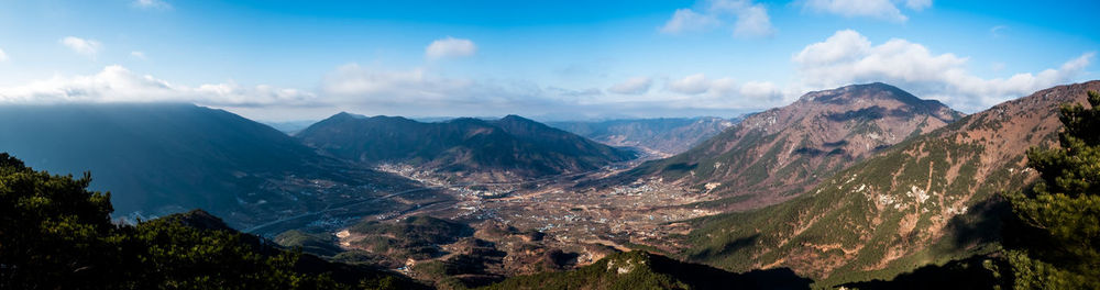 Panoramic view of mountains against sky