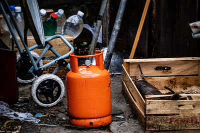 High angle view of old machine