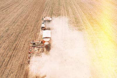 High angle view of boat on field