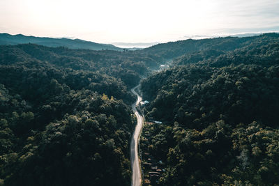 High angle view of mountain range against sky