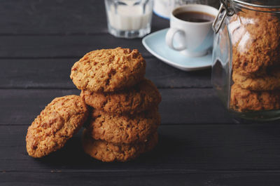 Close-up of cookies in plate on table