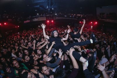 High angle view of crowd at night