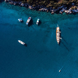High angle view of sailboat in sea