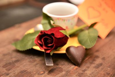 Close-up of rose on table