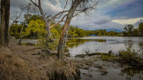 Scenic view of lake against sky