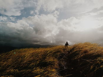 Man standing on land against sky