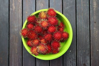 Directly above shot of rambutans in plate on table