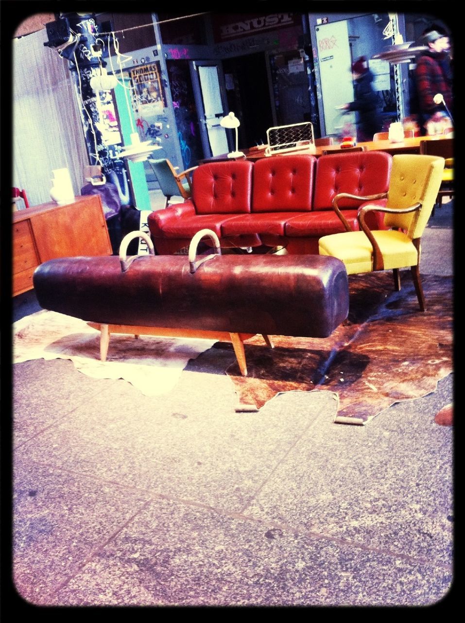 transfer print, auto post production filter, abandoned, obsolete, old, chair, day, built structure, sunlight, transportation, absence, damaged, mode of transport, outdoors, no people, land vehicle, red, architecture, metal, street