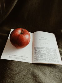 High angle view of apple on table