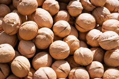 Walnuts in shell view from the top as background