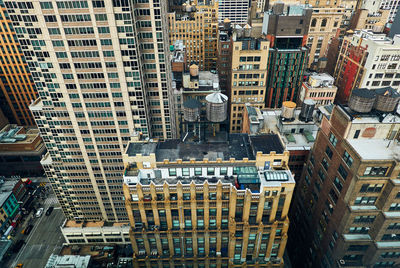 High angle view of modern buildings in city