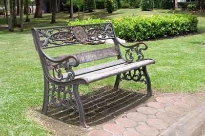 Empty bench in park