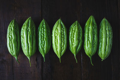 Close-up of green beans against black background