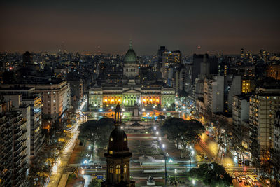 Illuminated national congress of argentina and cityscape at night