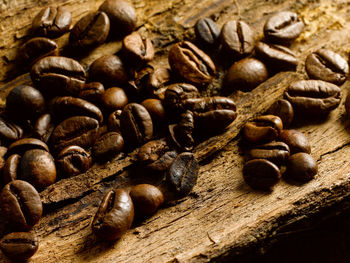 High angle view of coffee beans on table