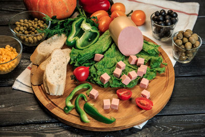 Fruits and vegetables on cutting board