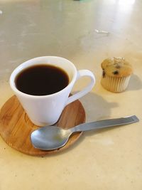 High angle view of coffee on table