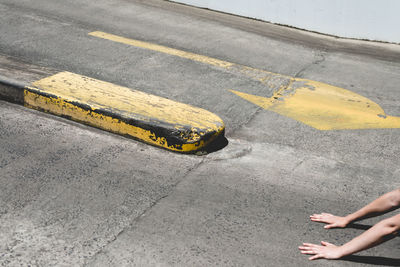 High angle view of yellow car on street