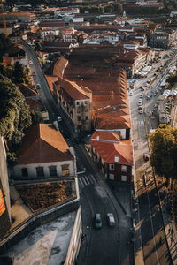 High angle view of street amidst buildings in city