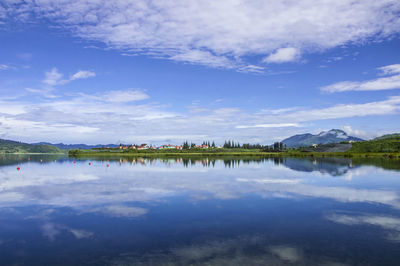 Scenic view of lake against sky