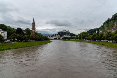 River amidst buildings against sky