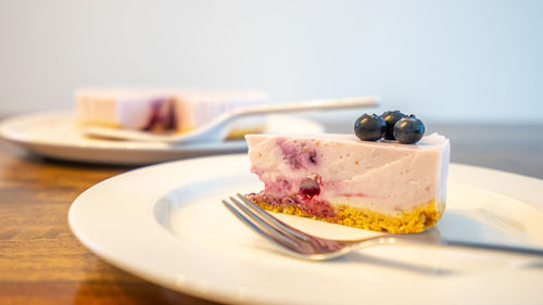 Close-up of cake in plate on table