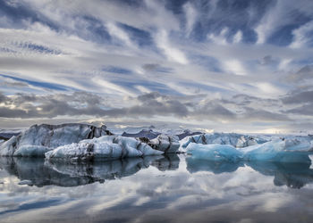 Scenic view of frozen lake against sky