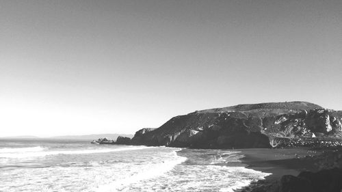 Scenic view of sea and mountains