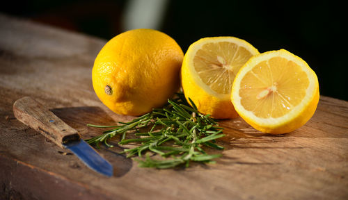 Close-up of fruits on cutting board