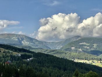 Panoramic view of landscape and mountains against sky