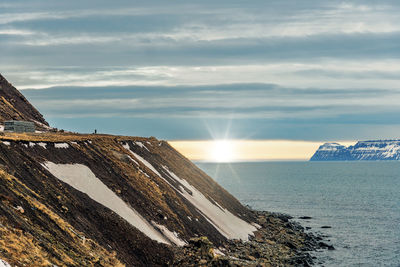 Panoramic view of sea against sky during sunset