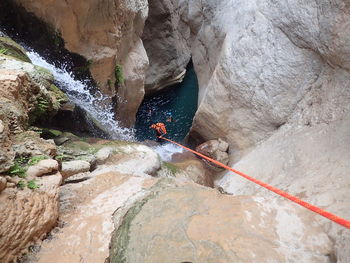 High angle view of rock formation in water