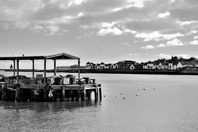 Dock in the river against sky